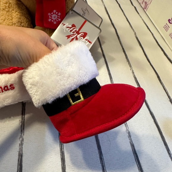 My First Christmas Bundle - Santa Hat, Baby Booties, Stuffed Reindeer - Picture 4 of 5